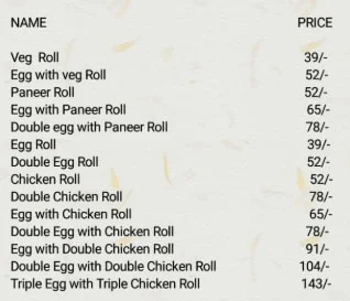 Kolkatta Famous Katie Rolls Shop menu 