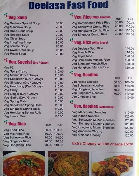 Deelasa Chinese Fast Food menu 