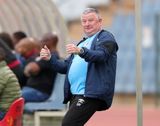 SuperSport United coach Gavin Hunt reacts during DStv Premiership match against Moroka Swallows at Dobsonville Stadium.