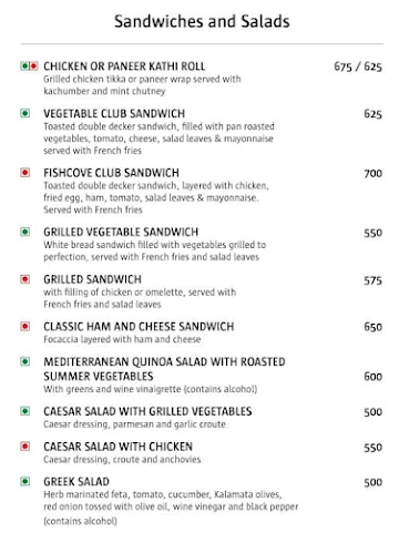 Seagull - Vivanta By Taj Fisherman's Cove menu 