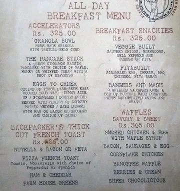 Backpackers Cafe menu 