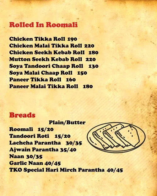 Tandoori Knockouts menu 