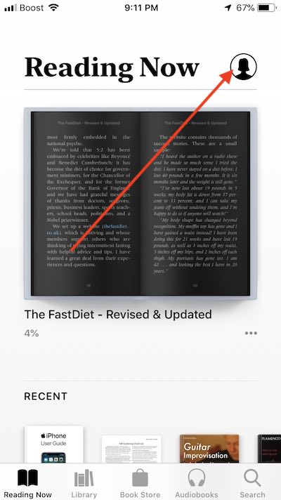 Books App in iOS 12, How to Sign Out of Account