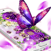 Purple Flowers Butterfly Diamond Theme  Icon