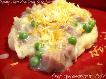 Creamy Ham & Peas Over Spuds