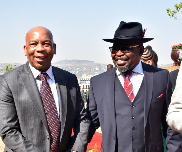 Minister of electricity Dr Kgosientsho Ramokgopa, left, is acting for minister of finance Enoch Godongwana, right, who is on leave.