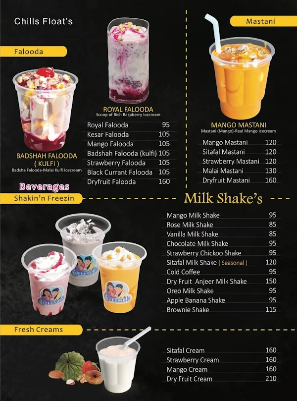 Creamchills Icecream menu 