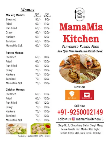 Mamamia Kitchen menu 