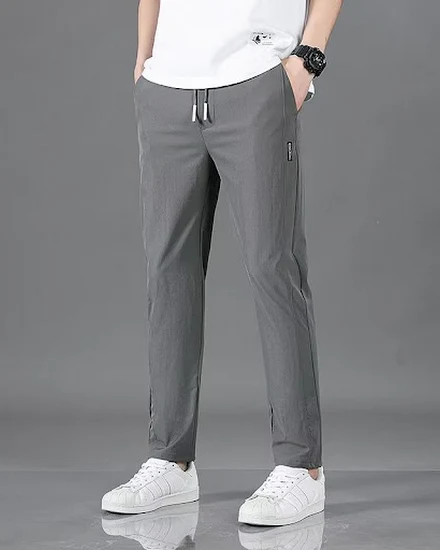 Men's Trousers Casual Solid Breathable Slim Straight Pant... - 2