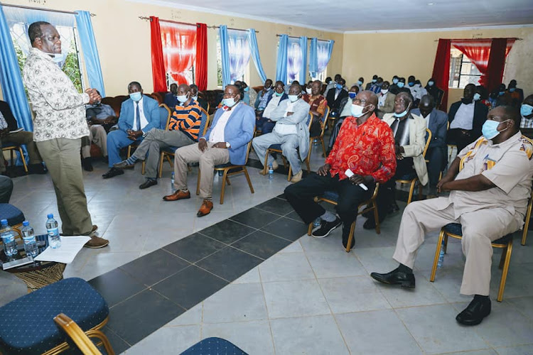 Kakamega Governor Wycliffe Oparanya during the meeting with Teso Elders Council members in Okilidu