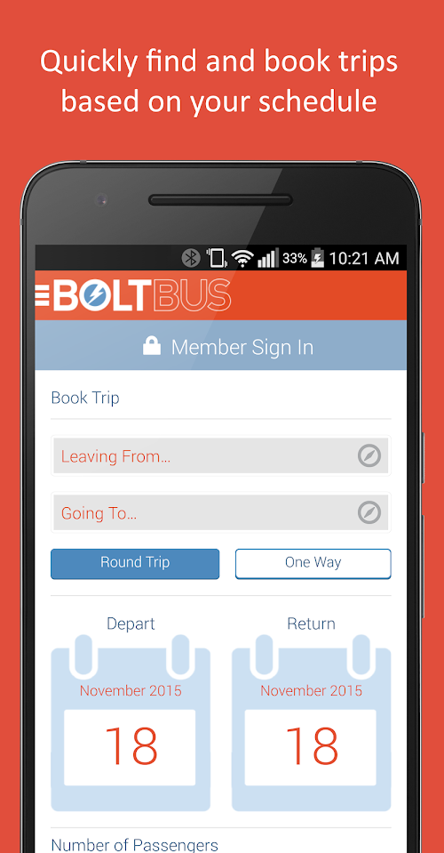 Android application BoltBus screenshort