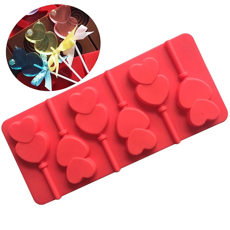 Double Love Silicone Lollipop Baking Mold Create heart-shaped lollipops easily. Perfect for homemade treats, reusable, a
