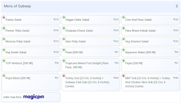 Subway menu 