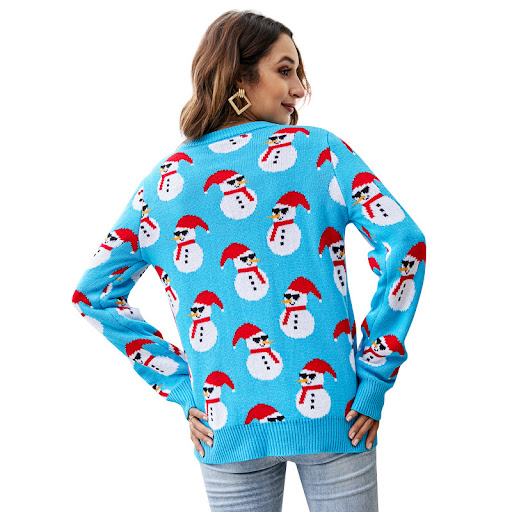 Title 7, Womens Long Sleeve Cute Snowman Christmas Sweater