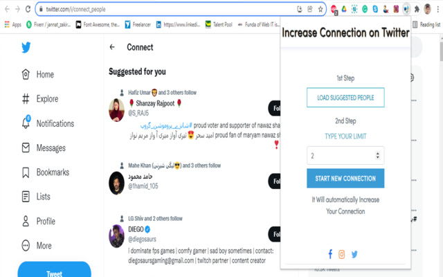 Twitter Connection Increases chrome extension