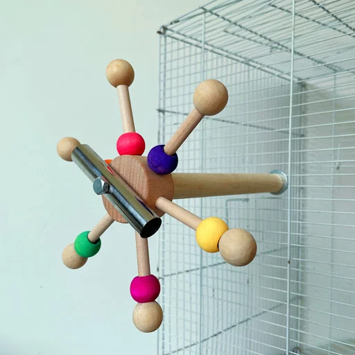 Perch Toy With Rotating Balls Wood Interactive Bird Stand Colorful Parrot Foraging Toy Rotating Windmill Toy For Lovebir
