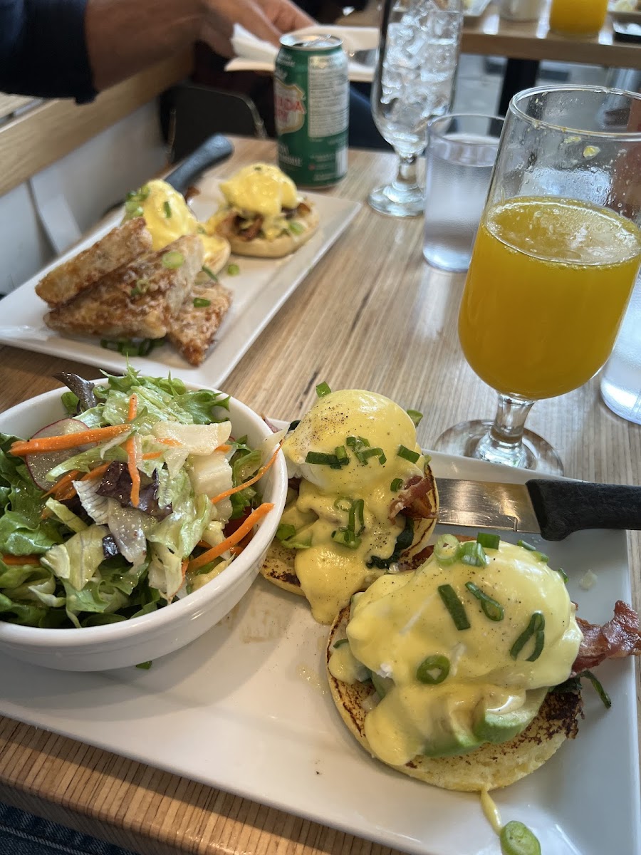 My gf benny with a salad versus the regular gluten benny and hashbrowns