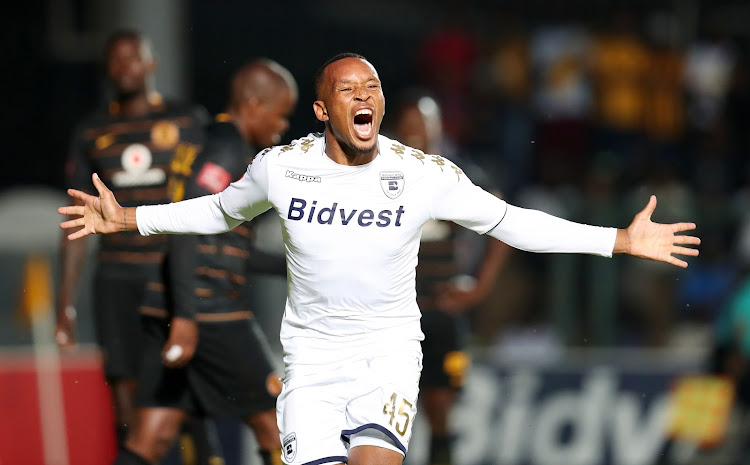 Bidvest Wits' striker Lehlohonolo Majoro celebrates his goal during the Absa Premiership 2017/18 match against Kaizer Chiefs at Bidvest Stadium, Johannesburg South Africa on 03 February 2018.