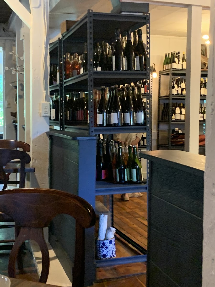 The living wine list, where organic and small batch wine bottles can be had to drink or take home.