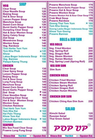 Pop Up Family Restaurant menu 