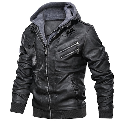 Title 3, Mens hooded leather jacket for spring, autumn,...