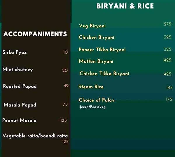 The Secret Spices menu 