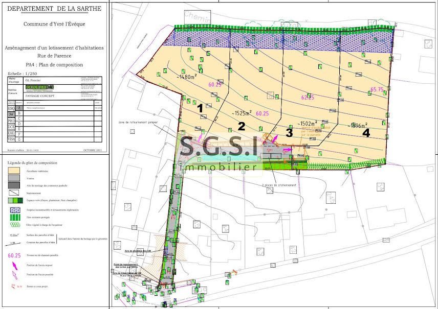 Vente terrain  1480 m² à Yvré-l'Evêque (72530), 163 280 €