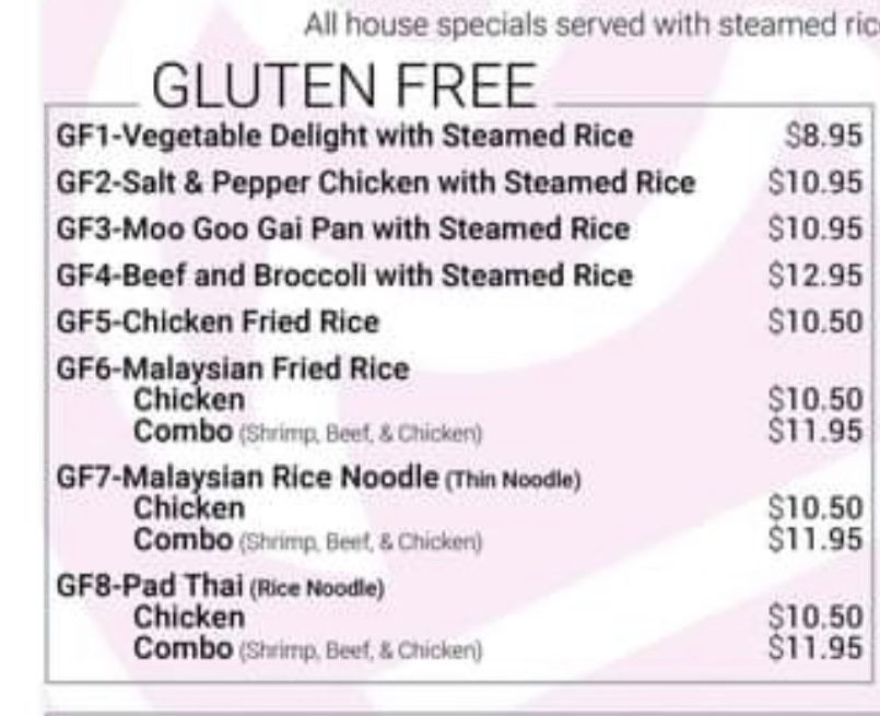 Asian Wok gluten-free menu