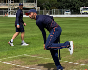 Proteas spinners Keshav Maharaj and Simon Harmer during bowling practice in the middle in Christchurch on February 9 2022. 