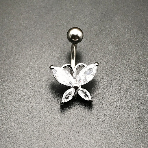 Title 3, Stainless Steel Colored Zircon Navel Ring Pierc...