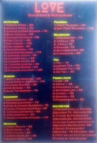 Love Snack Bar & Restaurant menu 1