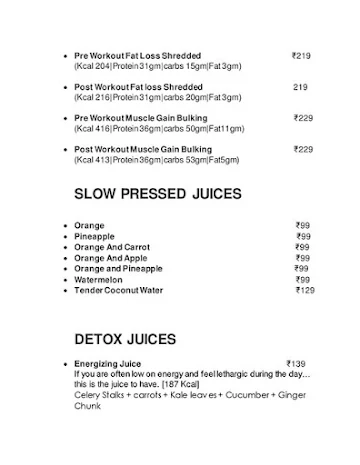 Nutri Solutions menu 