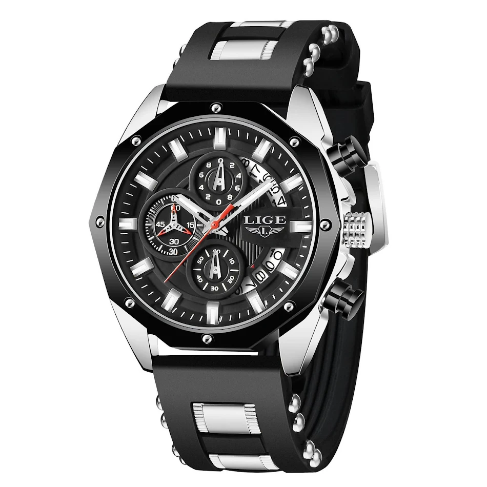 Montre Sport Homme Luxe Top Marque Silicone Quartz Date Chronographe Étanche Montre-Bracelet Homme Mode