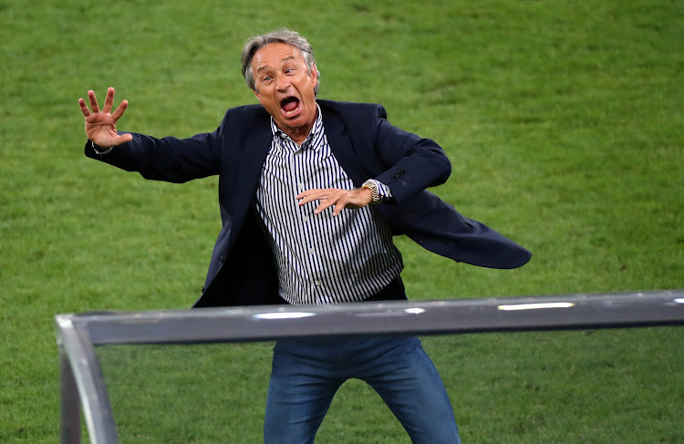 Ajax Cape Town head coach Muhsin Ertugral celebrates his teams win after the Absa Premiership 2017/18 football match against Orlando Pirates at Cape Town Stadium, Cape Town on 31 January 2018. Ajax won 3 - 0.