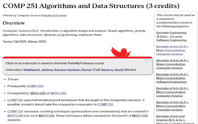 RateMyProfs Mcgill chrome extension