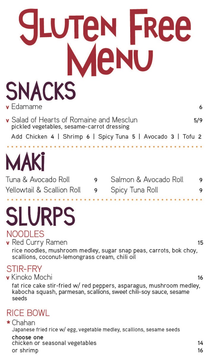 Slurping Turtle gluten-free menu