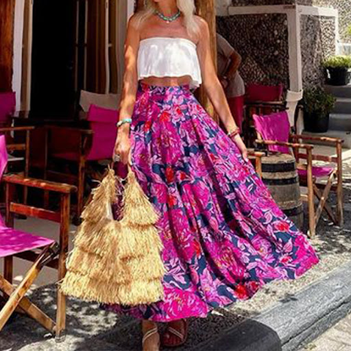 Title 6, Fashionable Printed Bohemian Waist Midi Skirt. ...