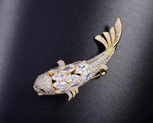 Title 6, Zircon Koi Brooch for Men and Women Stylish Acc...