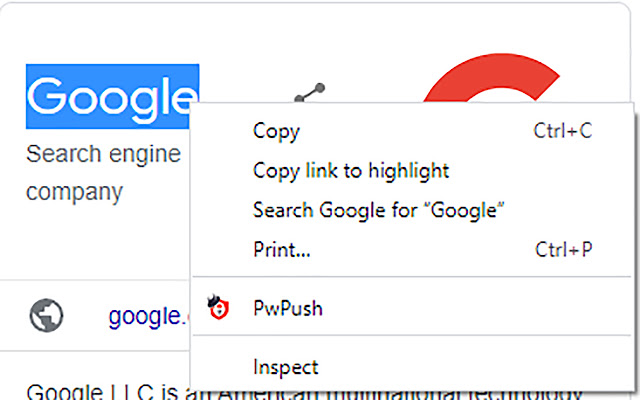 PWPush chrome extension