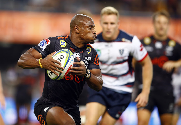 Makazole Mapimpi of the Cell C Sharks during the Super Rugby match between Cell C Sharks and Rebels at Jonsson Kings Park on March 23, 2019 in Durban, South Africa.