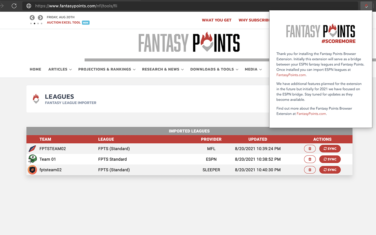 Fantasy Points Browser Extension Preview image 0