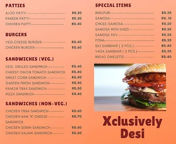 Xclusively Desi menu 