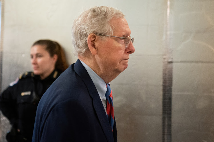 US Senate minority leader Mitch McConnell arrives at the Senate chamber in Washington, the US, February 9 2024. Picture: NATHAN HOWARD/REUTERS