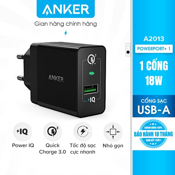 Sạc Anker Powerport+ 1 Cổng 18W Quick Charge 3.0 - A2013