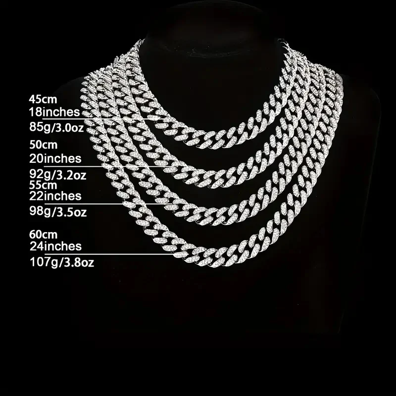 Naszyjnik Łańcuch Kubański Hip Hop Męski i Damski, Pełne Diamenty, Szyfrowane Wzornictwo, Idealny Prezent, Luksusowa Biżuteria.