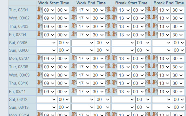 Set Working Hours chrome extension