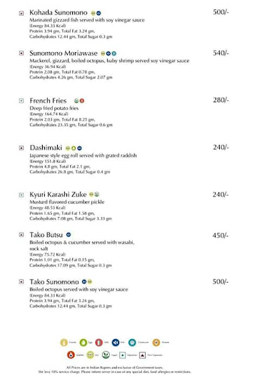 Ginza Aerocity menu 