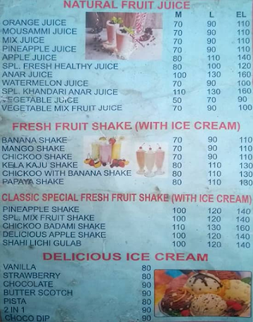 Classic Juice Shakes & Mocktails menu 