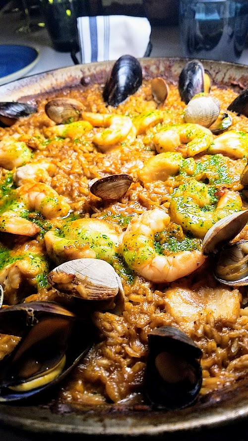 Can Font paella - Paella de Peix with Fish of the Day (Oregon Rockfish during my visit), Clams, Mussels, Shrimp, and Picada