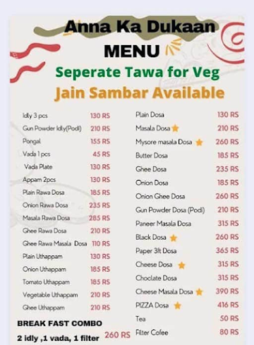 Anna Ka Dukaan menu 